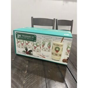 Vtg Victorian Christmas Wreaths Cooler Glasses Indiana 8 Glass Tumblers Holly